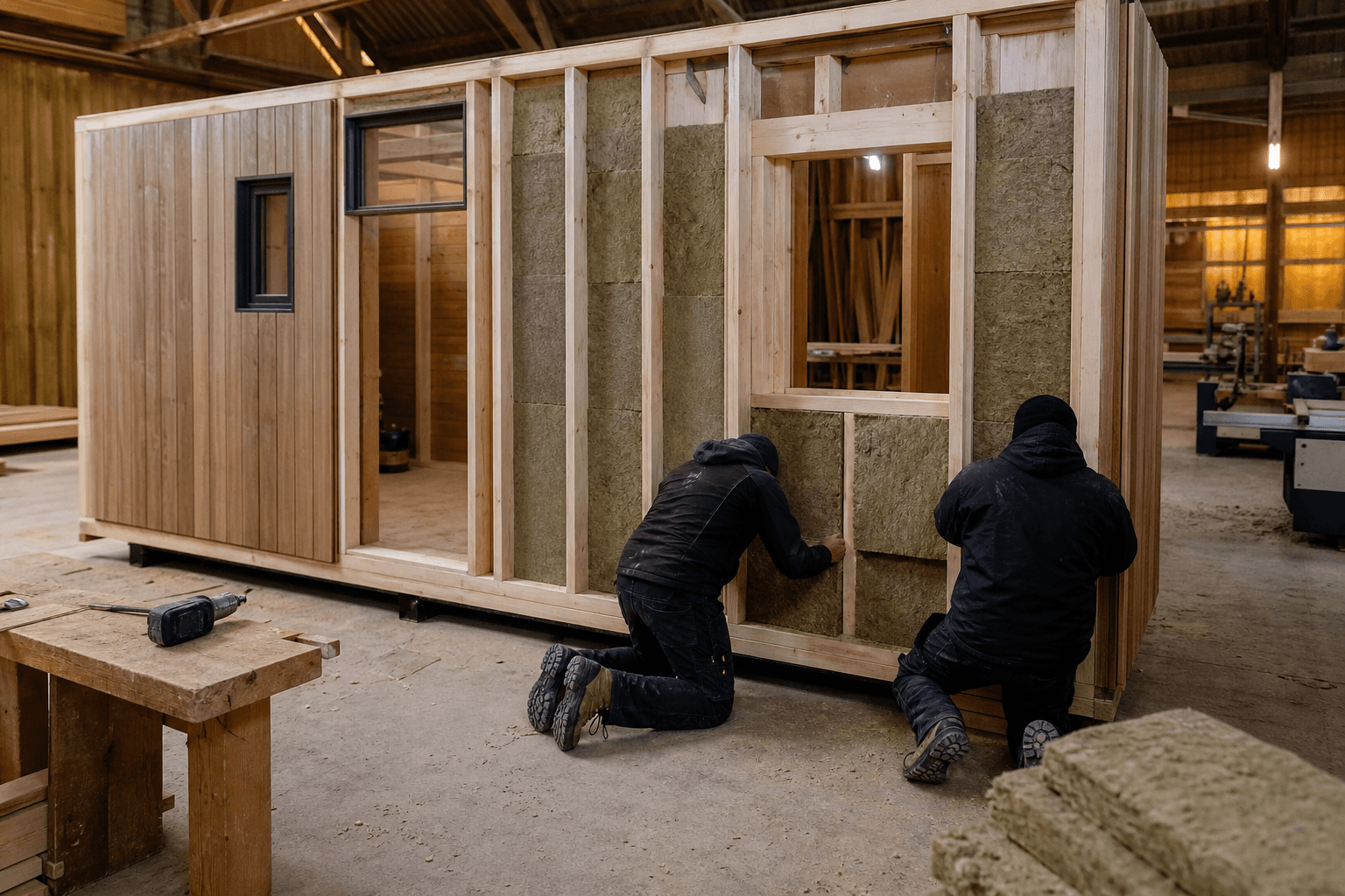 Prefab unit bouwen in het magazijn