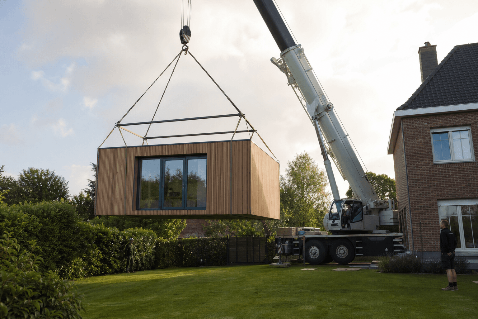 Plaatsing van een prefab unit in één dag met kraan